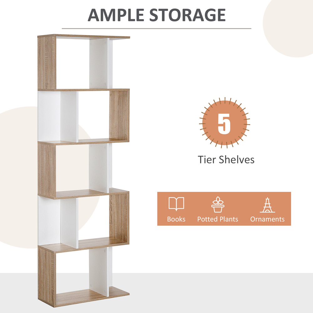 HOMCOM 5 Shelf White S Shape Bookcase Image 5