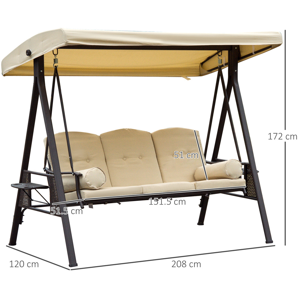 Outsunny 3 Seater Beige Steel Swing with Canopy Image 8
