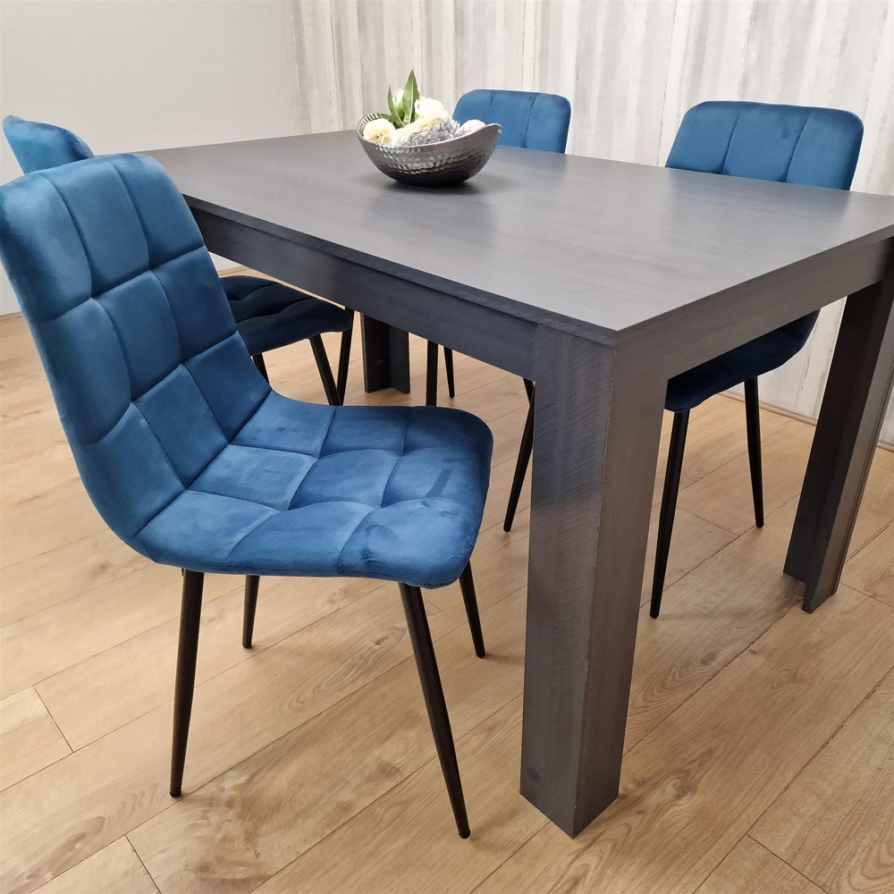 Kosy Koala 4 Seater Velvet Arrow Design Dining Set Dark Grey and Blue Image 1