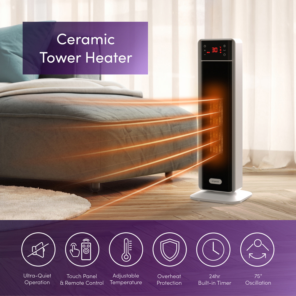 Emperial White Ceramic Electric Tower Fan Heater 2000W Image 8