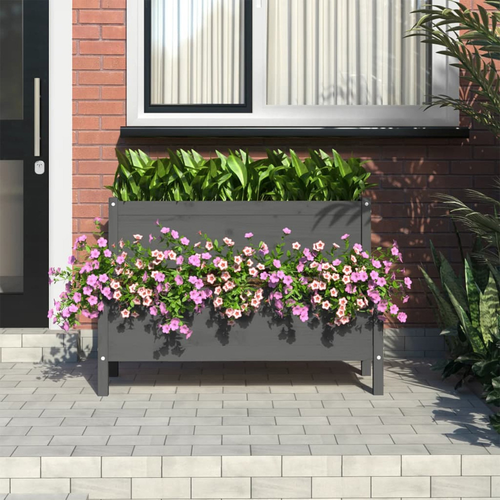 vidaXL 2-Tier Grey Wooden Raised Garden Planter 110 x 84 x 75cm Image 2