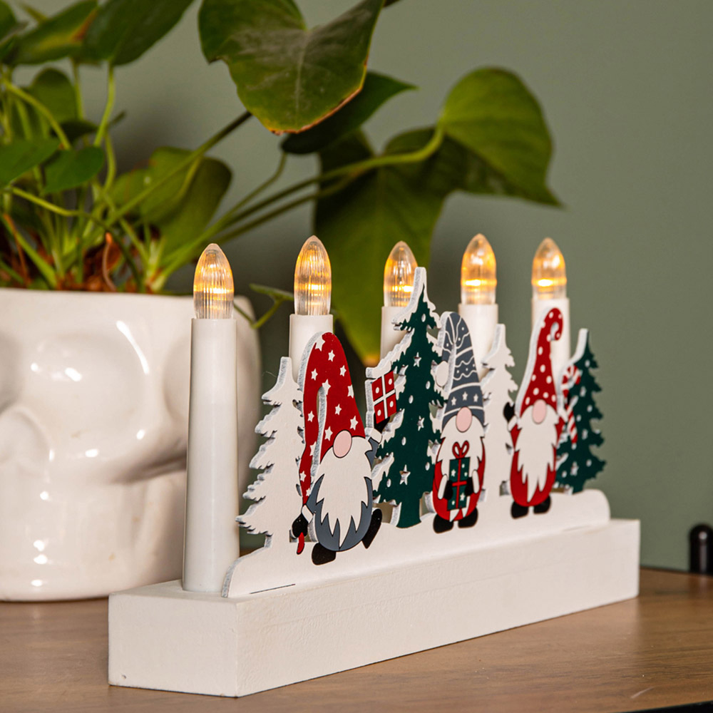 Samuel Alexander Light Up White Wooden Christmas Candle Bridge with Gonk Scene Image 4