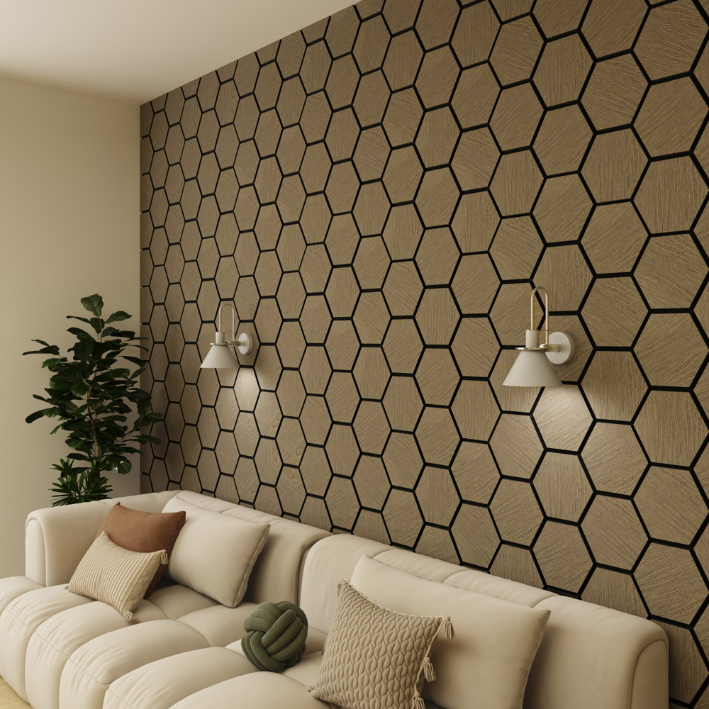 Wall Panels UK Walnut Hexagonal Acoustic Wall Panels 2 Pack Image 3
