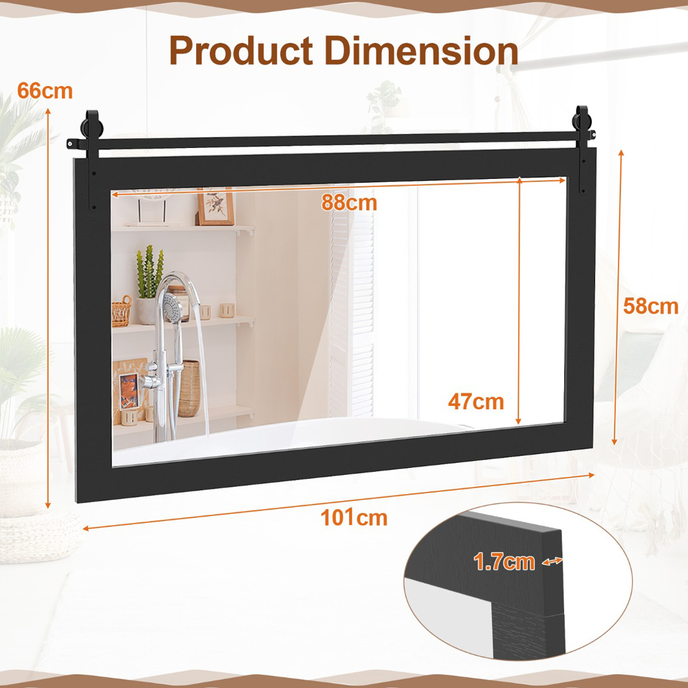 Costway Black Fir Wood Frame Farmhouse Bathroom Wall Mirror Image 7