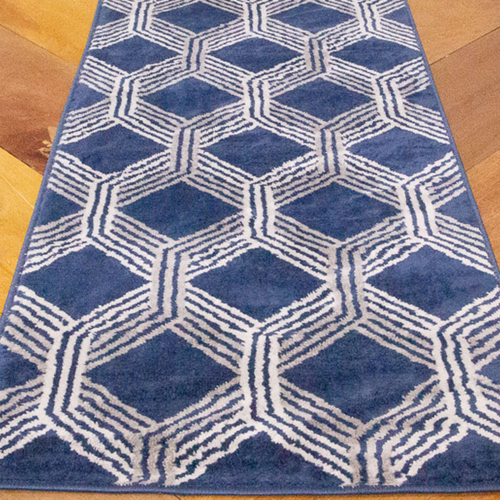 Kukoon Navy Blue Modern Geometric Rug 240 x 60cm Image 3