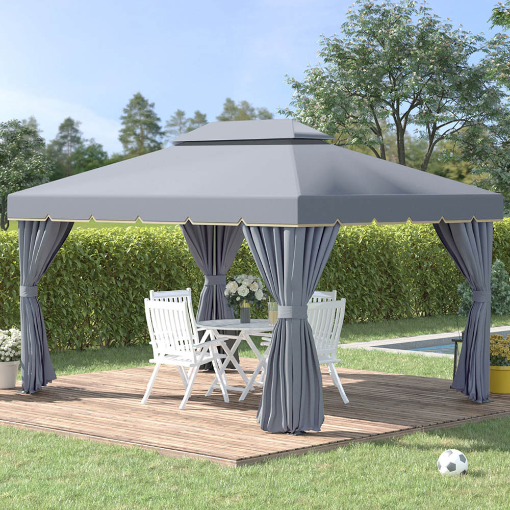 Outsunny 4 x 3m Grey Marquee Pavilion Patio Gazebo with Sides Image 1