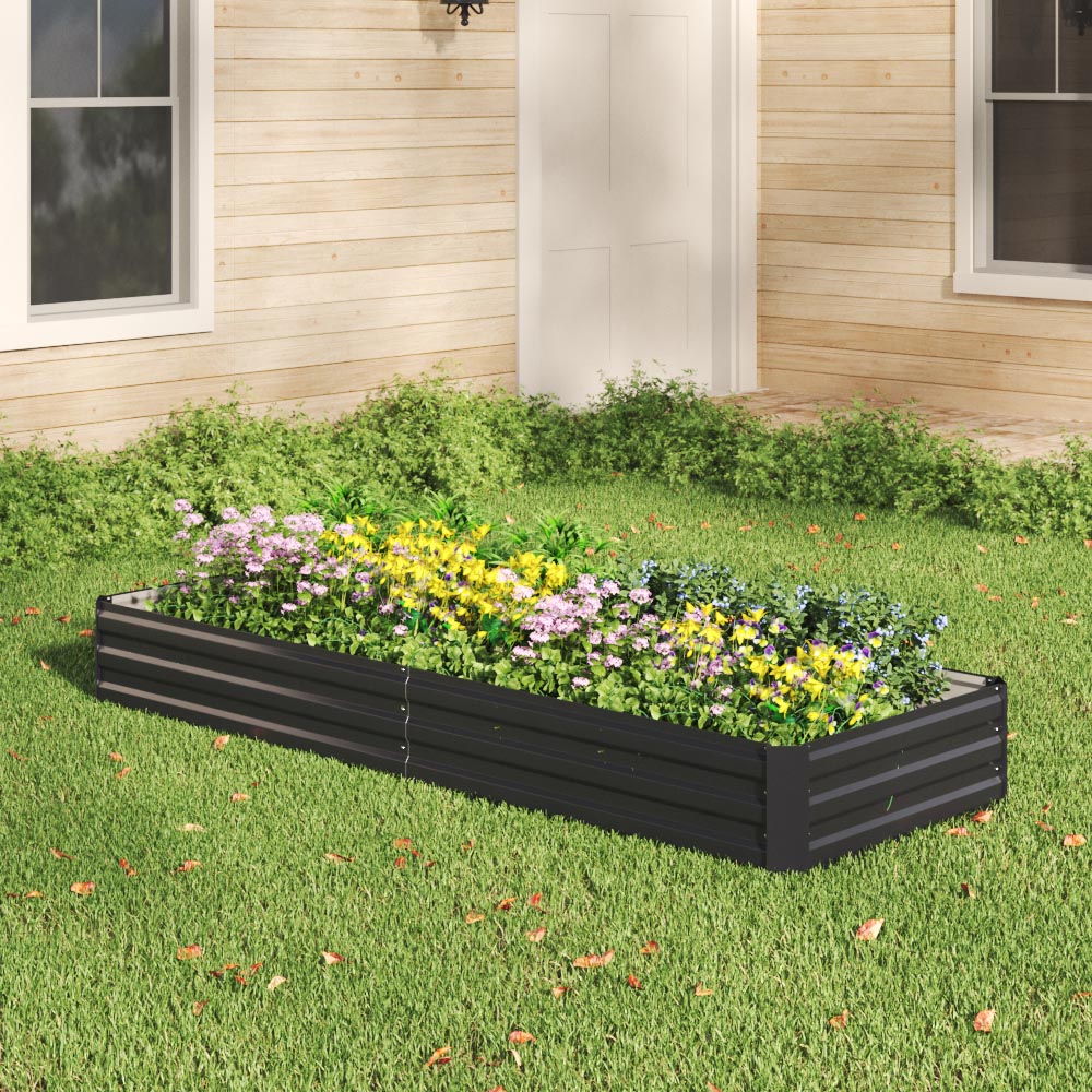Living and Home Black Rectangle Steel Raised Garden Bed 240 x 88cm Image 8