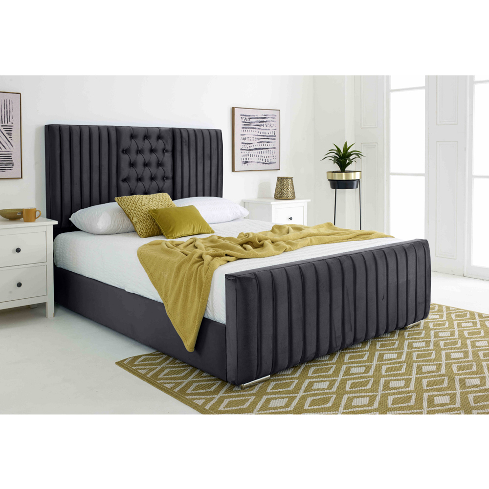 Eleganza Gracie Single Steel Plush Velvet Bed Frame with Lined Headboard Image 3