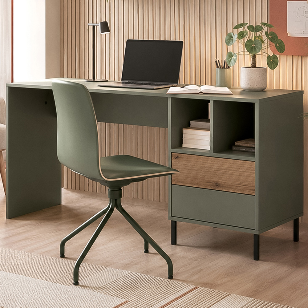 Furniture To Go Darwin 2 Drawer 2 Shelf Green Desk Image 1