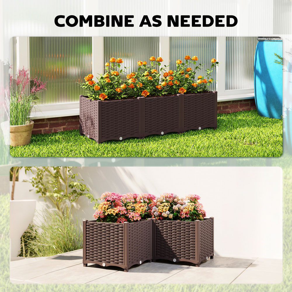 Outsunny Brown Plastic Self Watering Raised Garden Bed with Drainage Holes 37 x 40 x 120cm Image 8