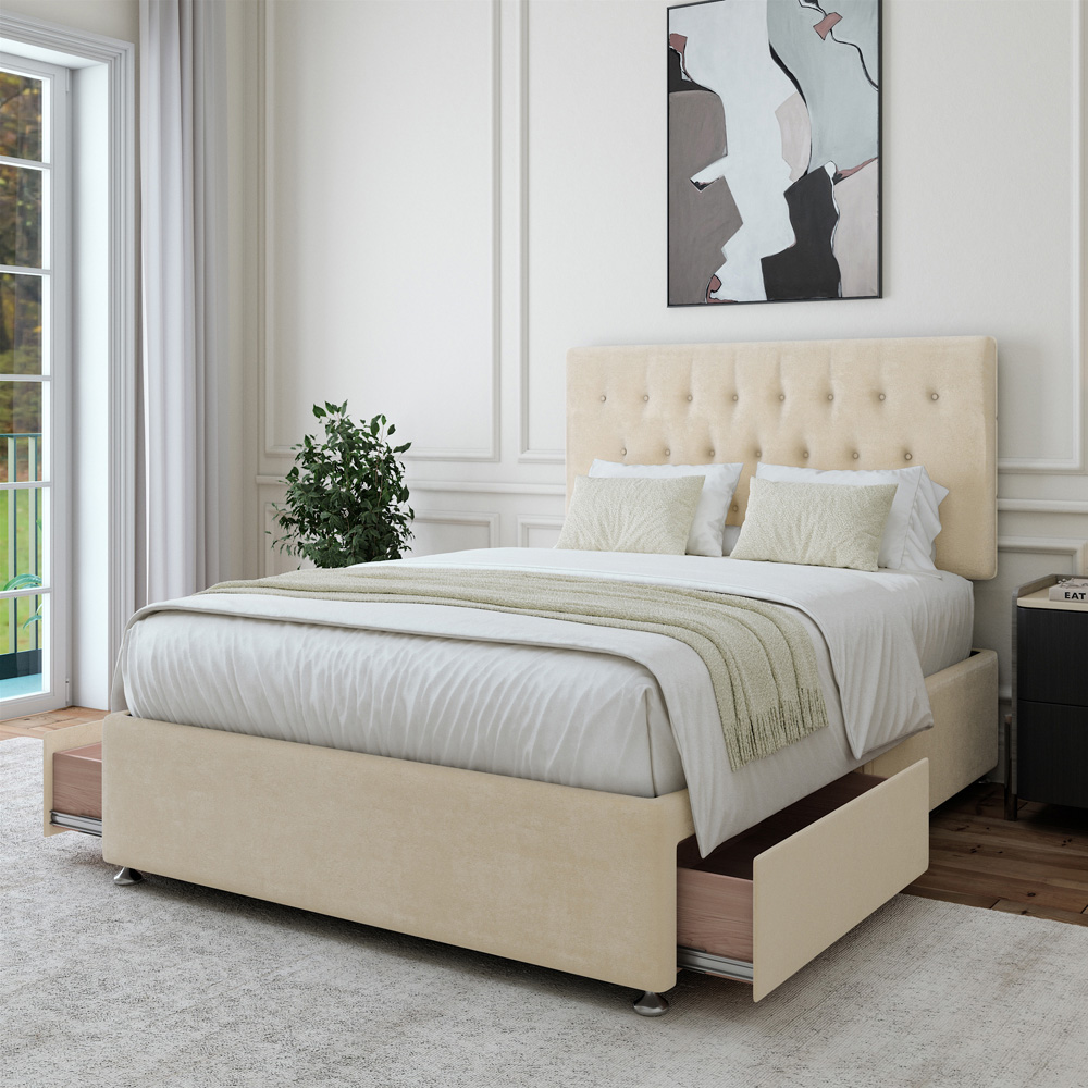 Bedmaster Small Double Cream Naples Linen 2 Drawer Divan Base with Lona Headboard Image 3