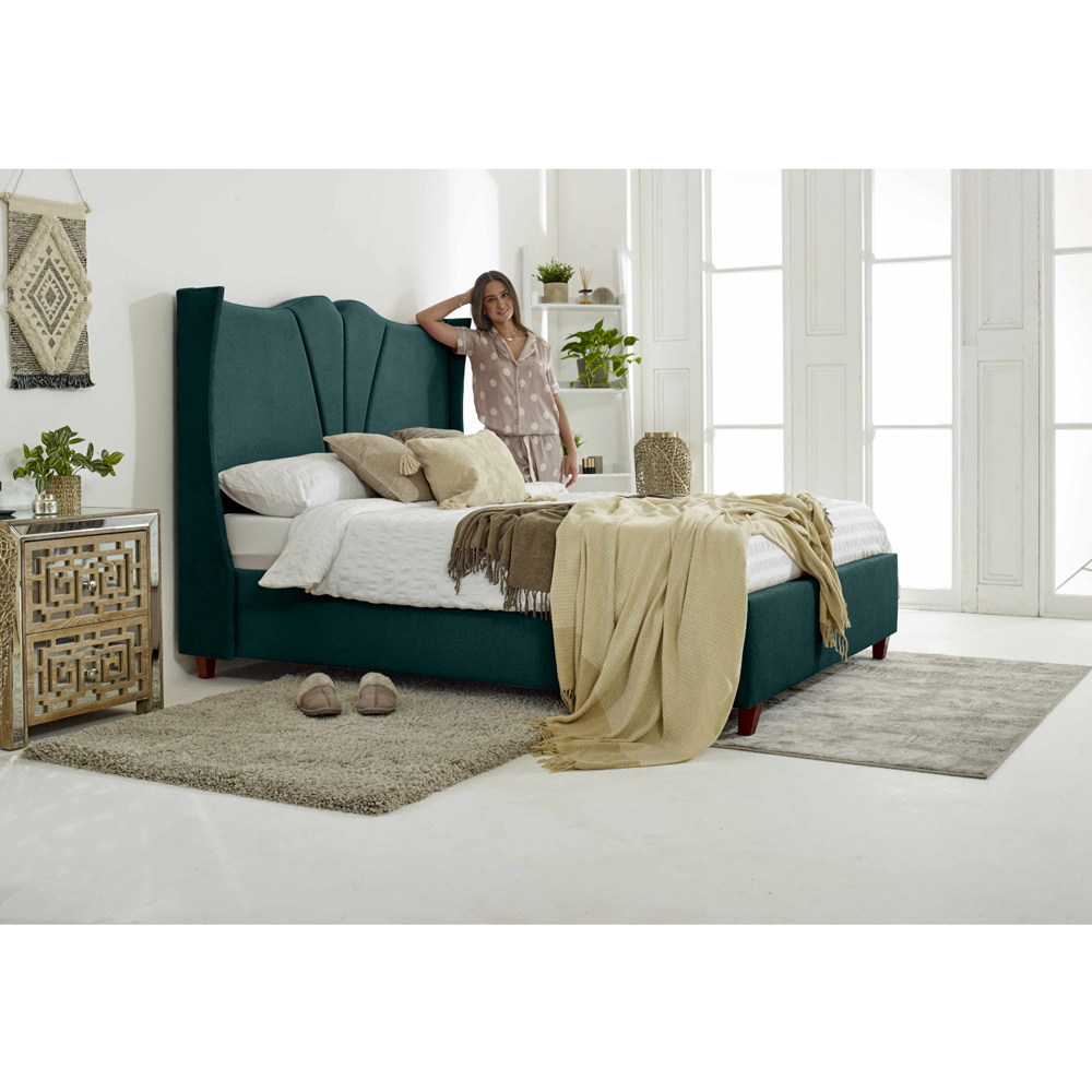 Eleganza Florentine King Size Green Arlington Fabric Bed Frame with Winged Headboard Image 3