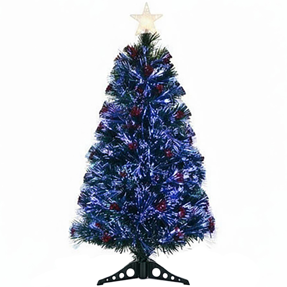 The Christmas Centre Warm White LED Green Fibre Optic Artificial Xmas Tree with Berries 2ft Image 1