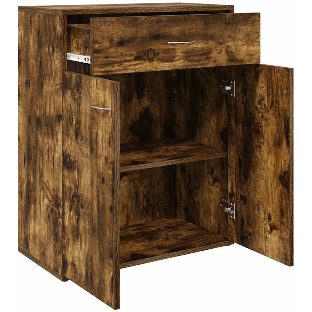 vidaXL 2 Door Single Drawer Smoked Oak Sideboard Image 4