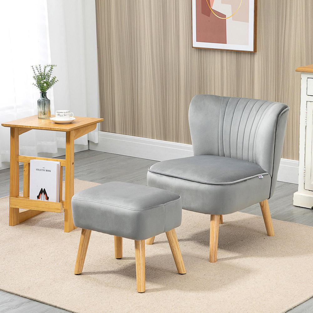 Portland Grey Tufted Accent Chair with Footstool Image 4