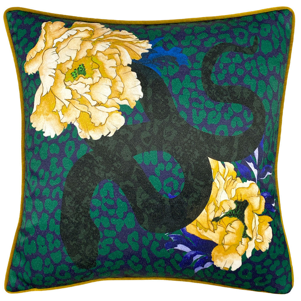 furn. Serpentine Royal Blue and Teal Animal Print Cushion Image 1