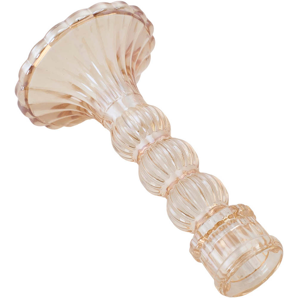Living and Home Amber Glass Fluted Candlestick Holder Set of 3 Image 5