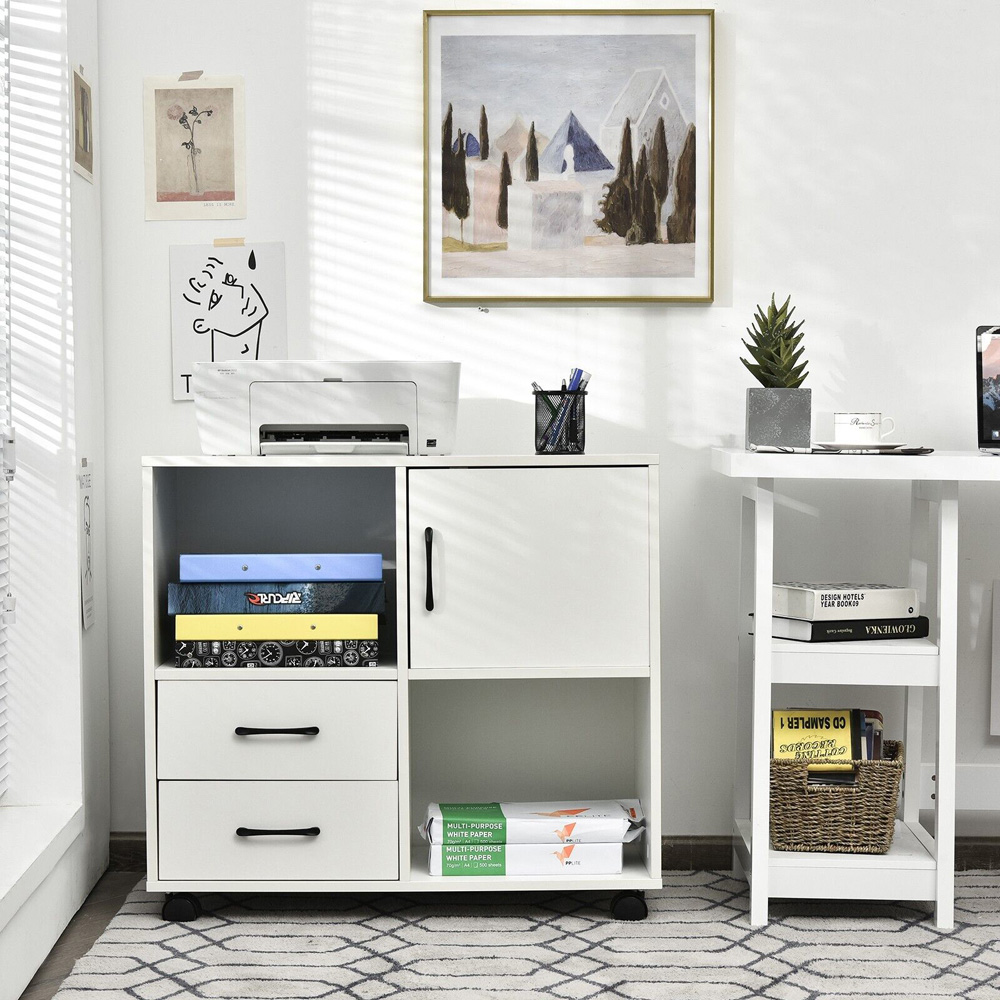 Costway Single Door 2 Drawer 2 Shelf Mobile File Cabinet White Image 4
