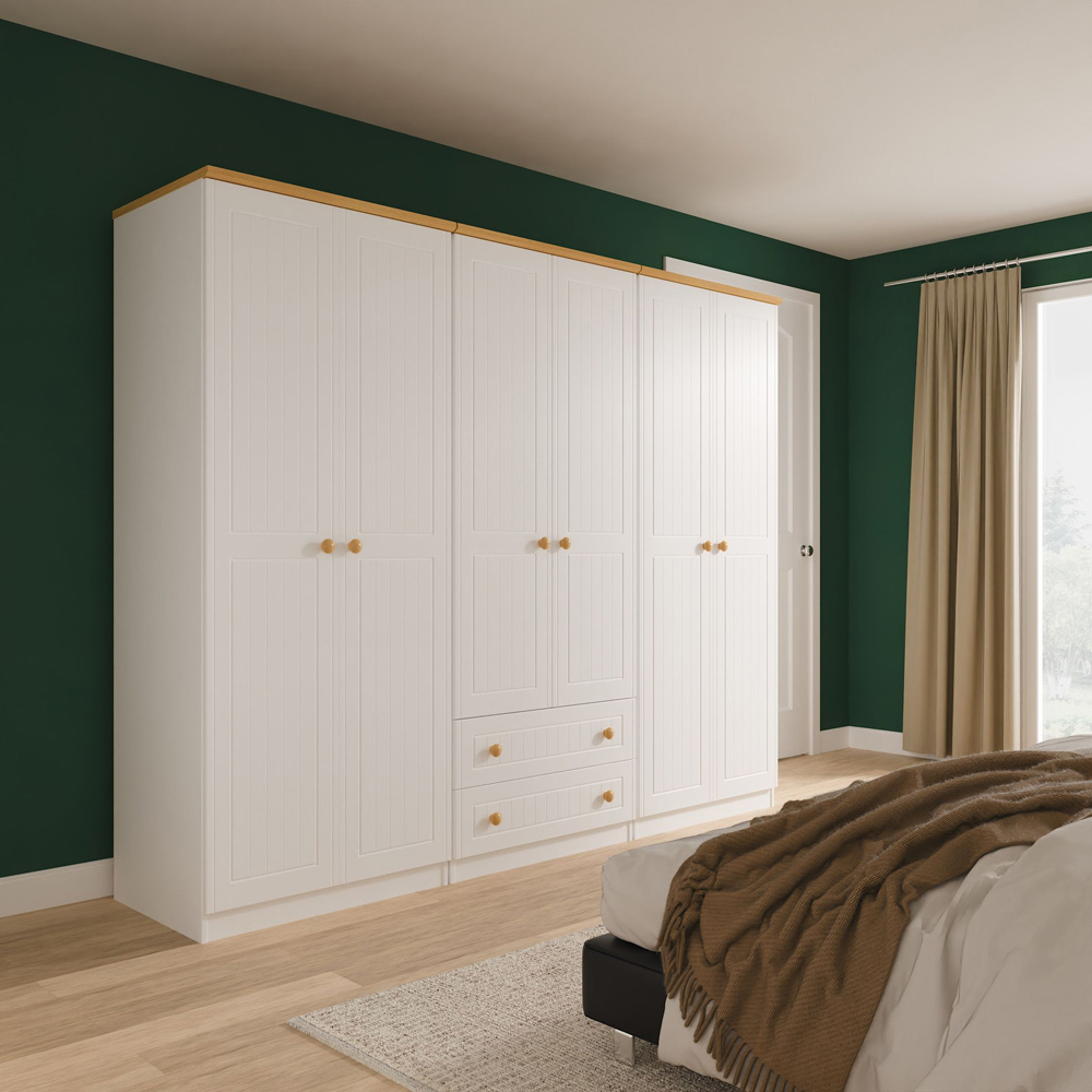 Crowndale Warwick 6 Door 2 Drawer White Ash and Modern Oak Wardrobe Ready Assembled Image 9