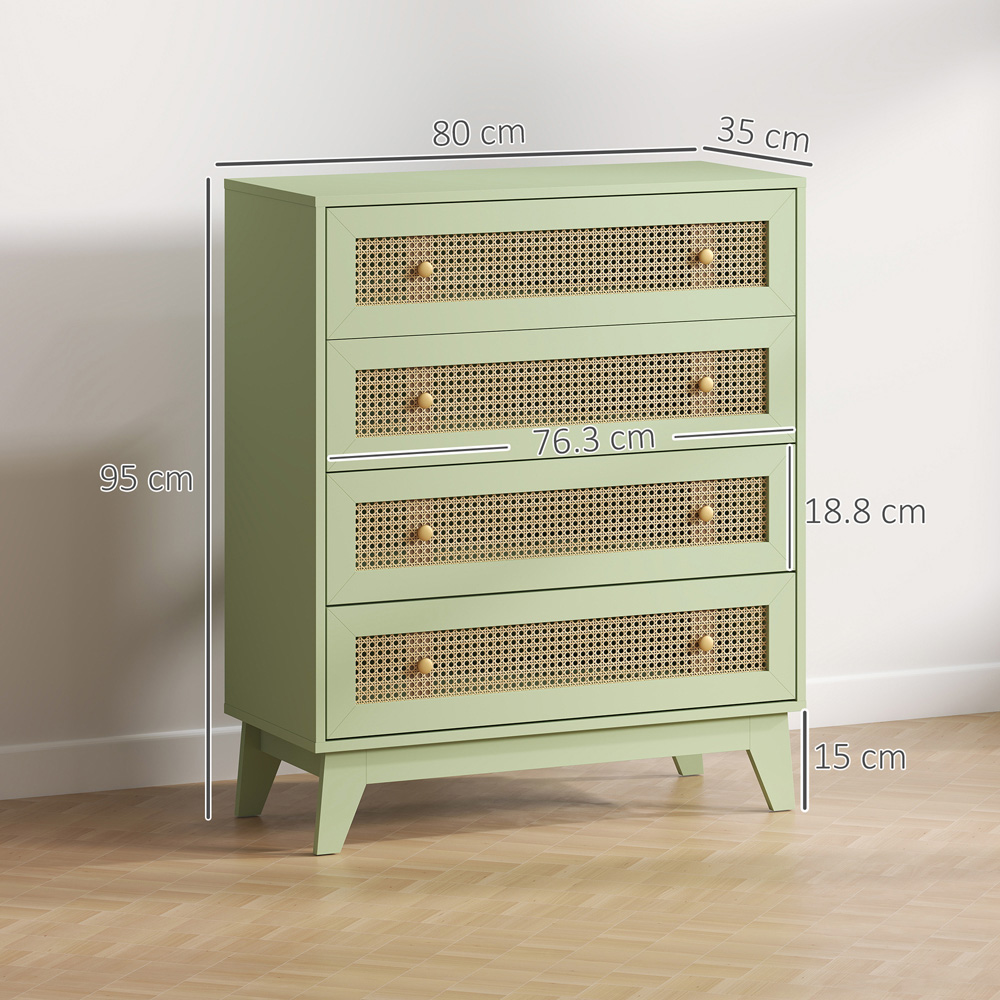 HOMCOM 4 Drawer Light Green Rattan Chest of Drawers Image 9