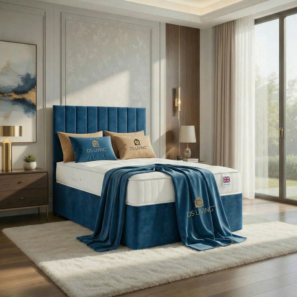 DS Living Aria Super King Size Blue Plush Ottoman Bed Image 5