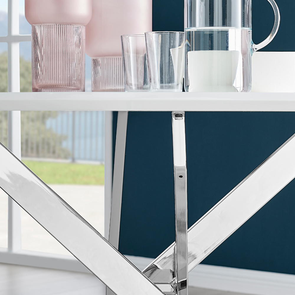 Furniturebox Arona 6 Seater Round Dining Table White High Gloss and Silver Image 3