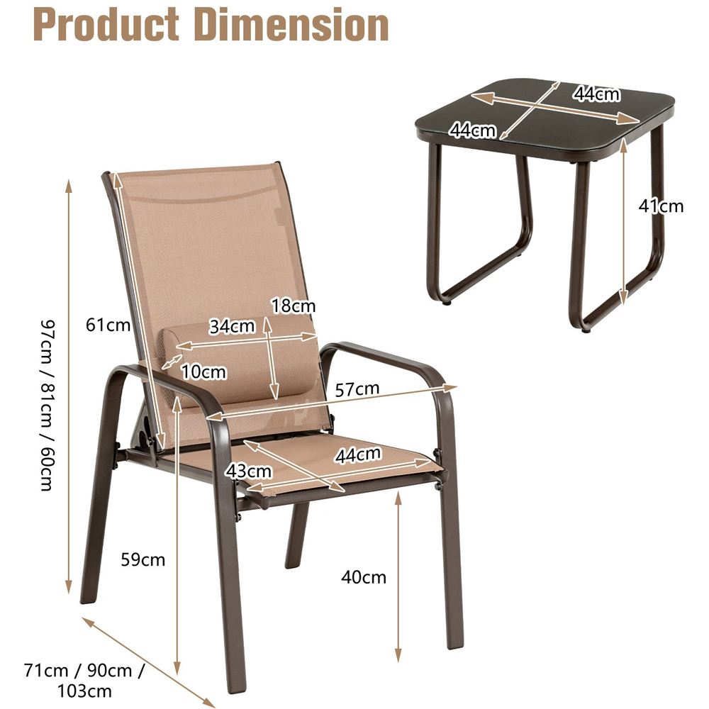 Costway 2 Seater Patio Bistro Set Brown Image 9