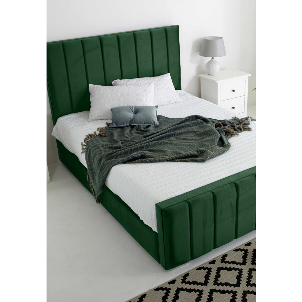 Eleganza Coraline King Size Green Plush Velvet Bed Frame with Headboard and Footboard Image 2