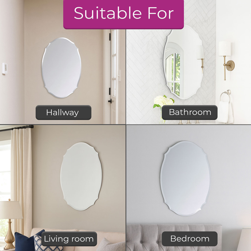 Neo Ellipse Frameless Bevelled Edge Wall Mirror 60 x 40cm Image 6