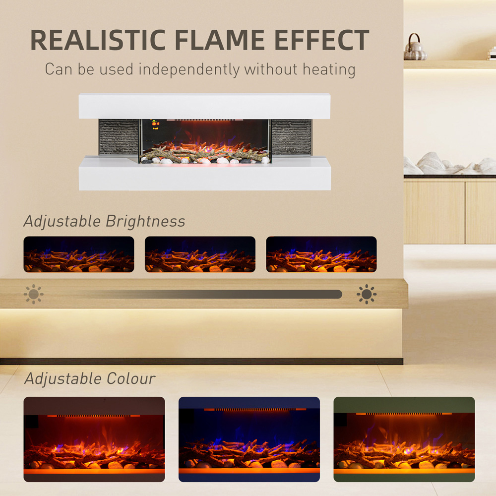 HOMCOM White Wall Mounted Electric Fireplace 2000W Image 4