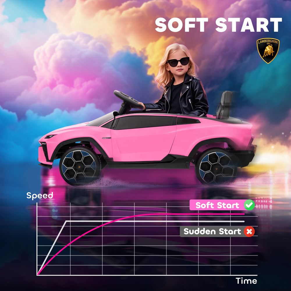 Tommy Toys Kids Pink Licensed Lamborghini Electric Ride On Car with Suspension and Remote Image 7