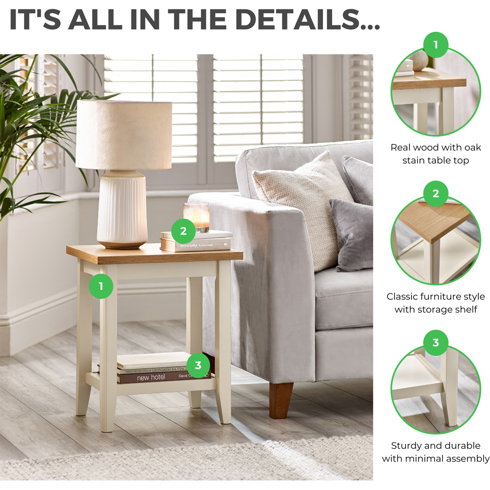 Furniturebox Isolde Wooden Cream and Oak Veneer Side Table Image 6