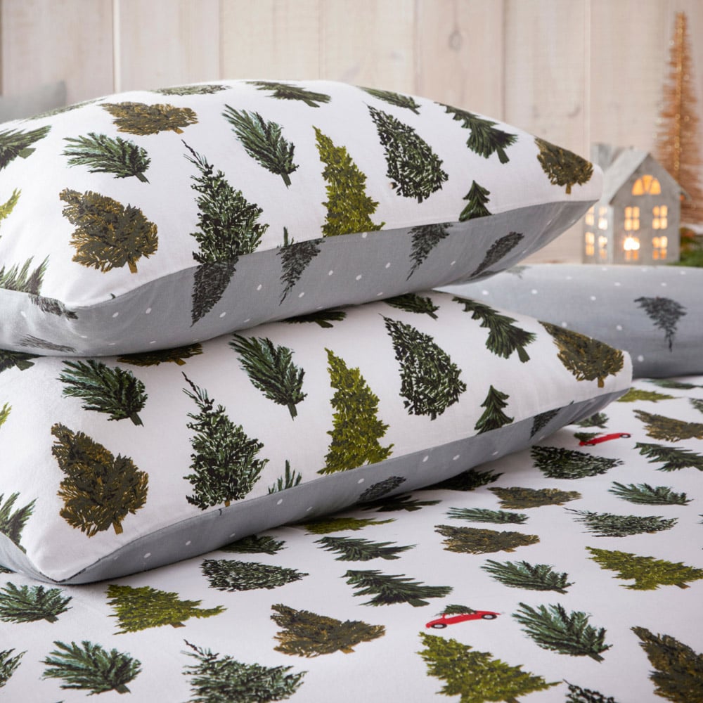 furn. King Size Green Evergreen Brushed Cotton Duvet Cover Set Image 3