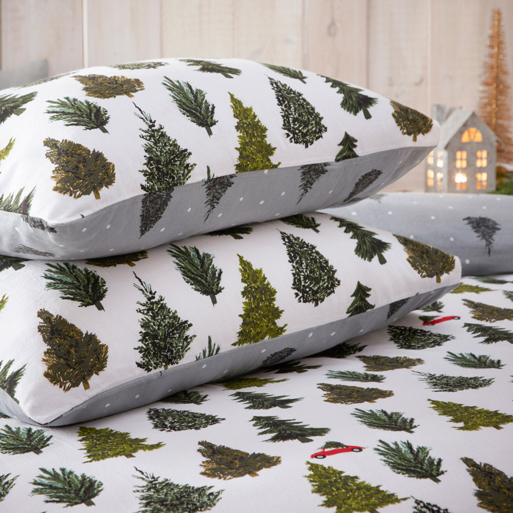 furn. Single Green Evergreen Brushed Cotton Duvet Cover Set Image 3