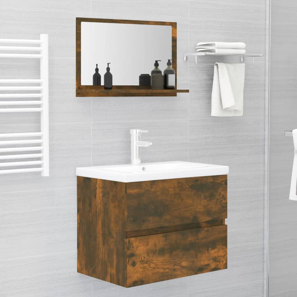 vidaXL Single Shelf Smoked Oak Bathroom Mirror Image 2