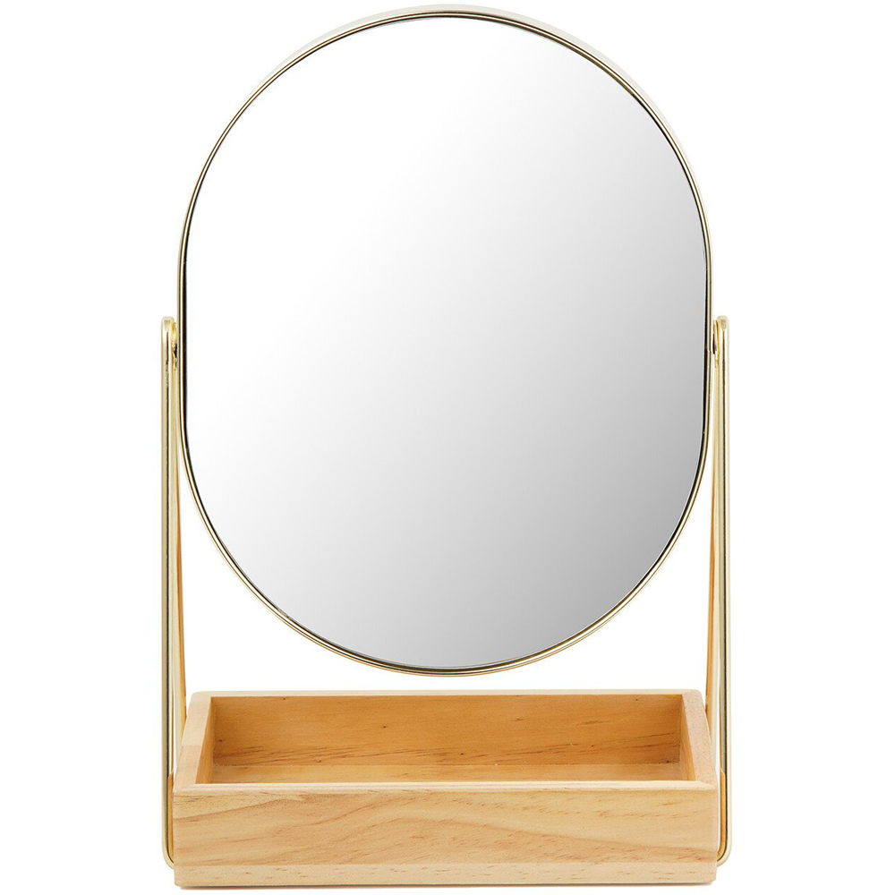 Wood Organiser Base Cosmetic Mirror Brown Image