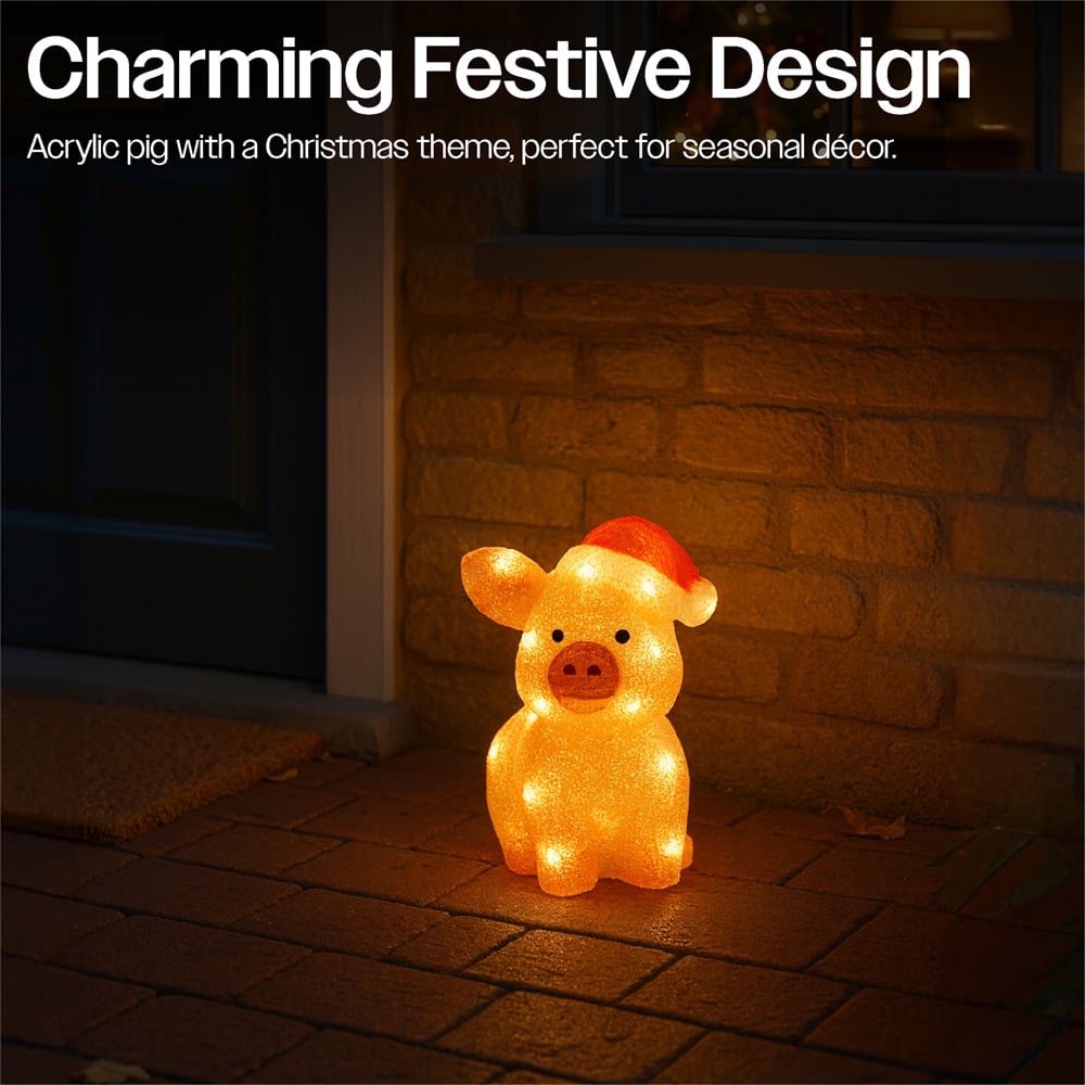 Xmas Haus 30 Warm White LED Acrylic Pig Christmas Decoration 28cm Image 3