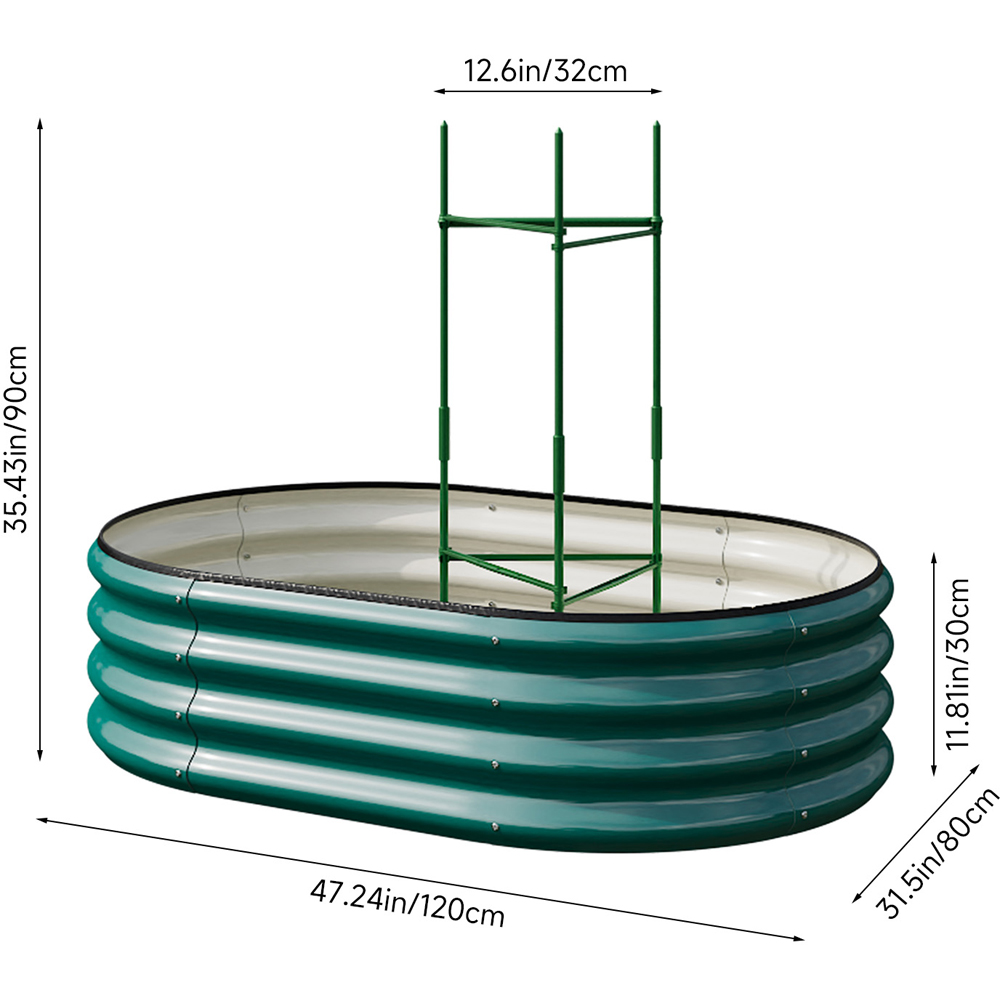 Living and Home Green Oval Galvanised Steel Raised Garden Bed with Flower Stand 120 x 80cm Image 8