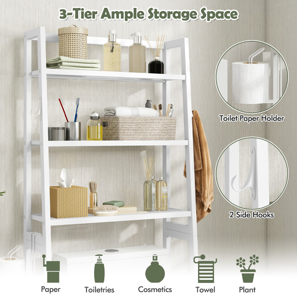 Costway White Over The Toilet Storage Shelf with Adjustable Bottom Bar Image 8