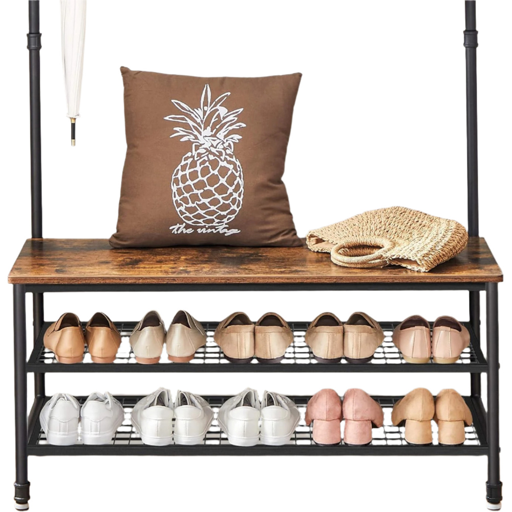 Modcraft 2 Shelf Oak White Industrial-Style Large Hall Tree Coat Rack with Shoe Bench Image 2