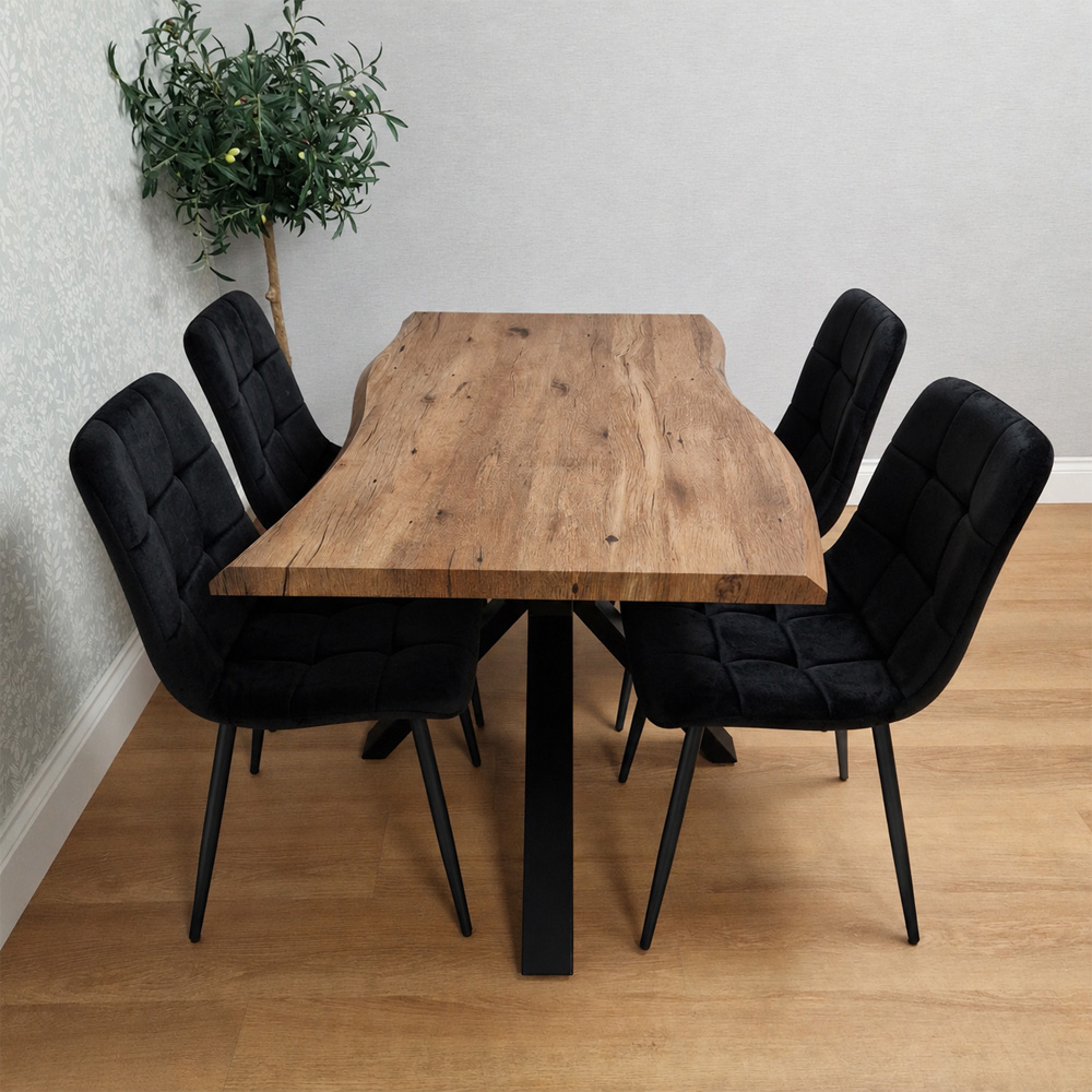 Kosy Koala 4 Seater Wooden Effect Velvet Dining Set Black Image 5