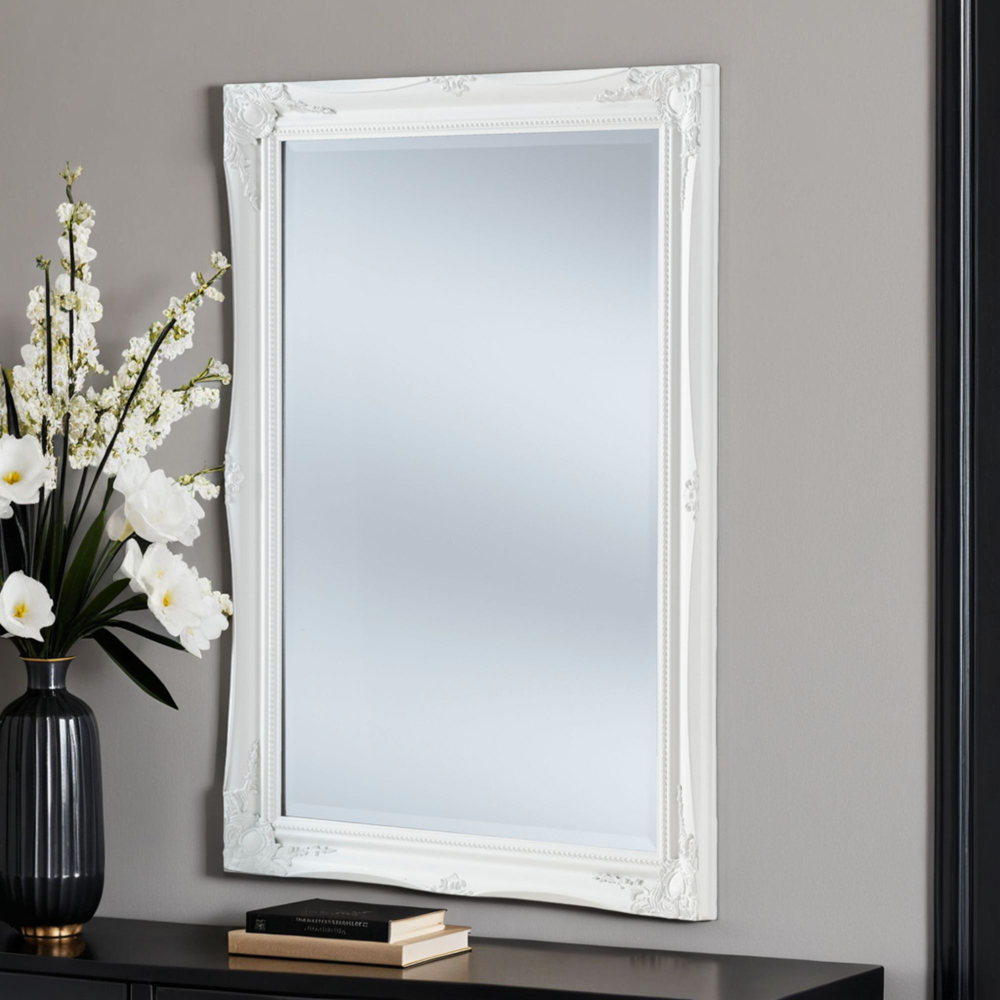 Yearn White French Style Carved Bevelled Mirror 116 x 90cm Image 2