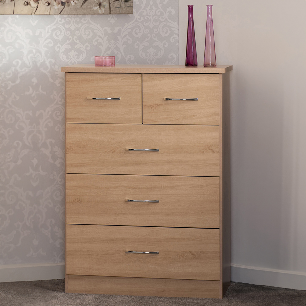 Seconique Nevada 3 Large 2 Small Drawer Sonoma Oak Effect Chest of Drawers Image 1