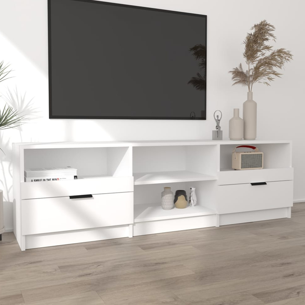 vidaXL 2 Drawer 4 Shelf White TV Cabinet Image 1