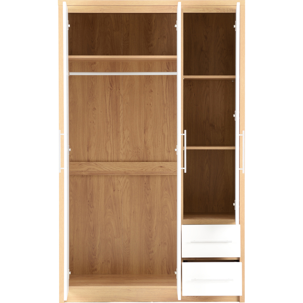Seconique Seville 3 Door 2 Drawer White Gloss Light Oak Effect Veneer Wardrobe Image 4