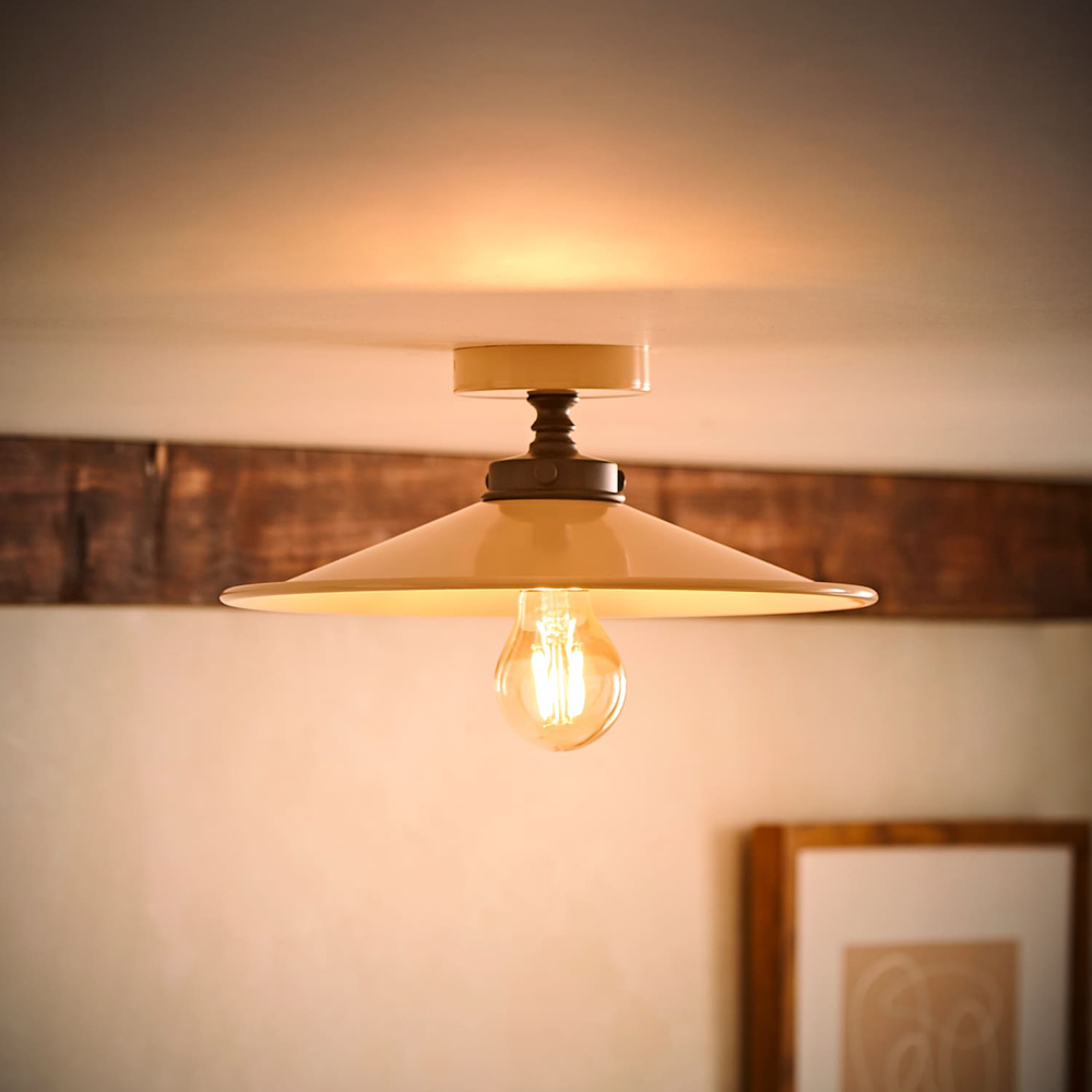 ValueLights Hampstead Natural Rolled Edge Tapered Flush Ceiling Light with Bulb Image 6