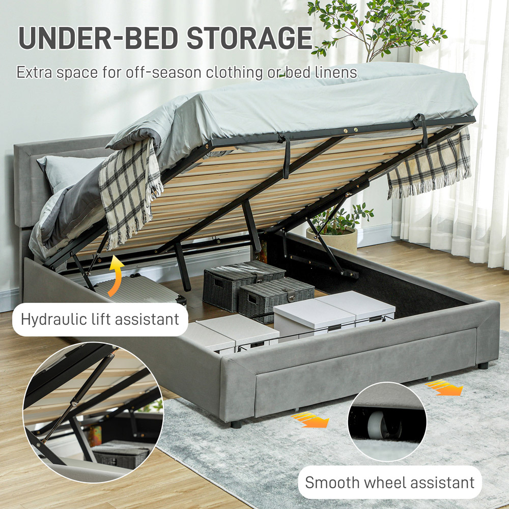 Portland Grey Velvet Storage King Size Bed Image 4