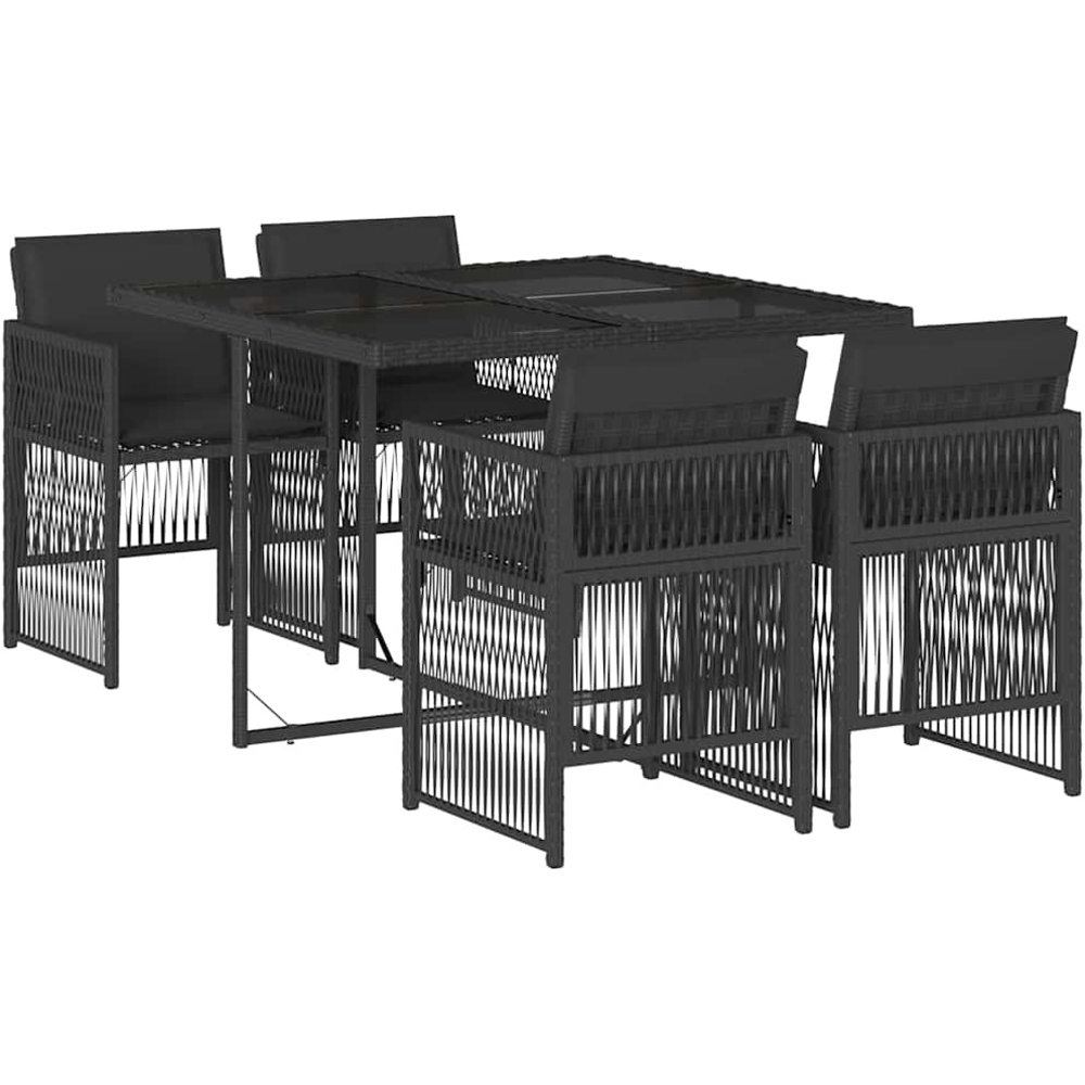 Walplus 4 Seater Foldable Poly Rattan Garden Dining Set with Cushions Black Image 2