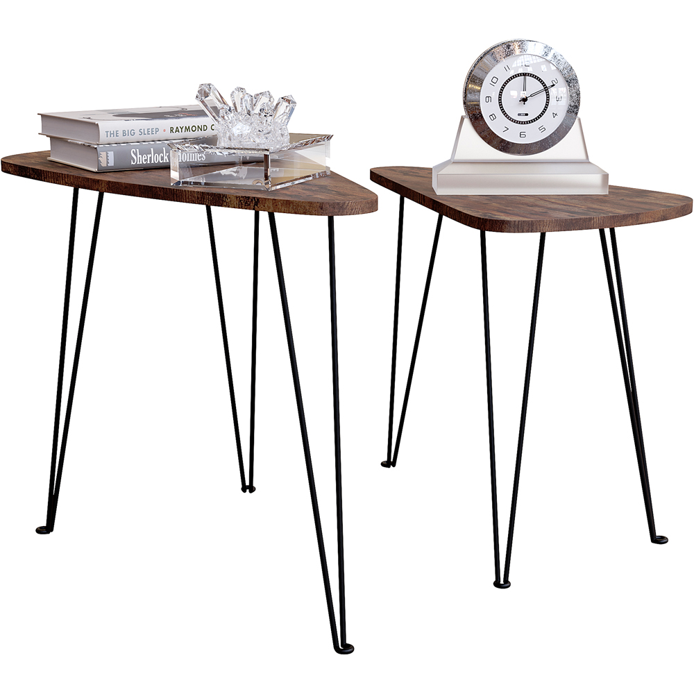 Vida Designs Brooklyn Dark Wood Oval Industrial Nest of Tables Set of 2 Image 2