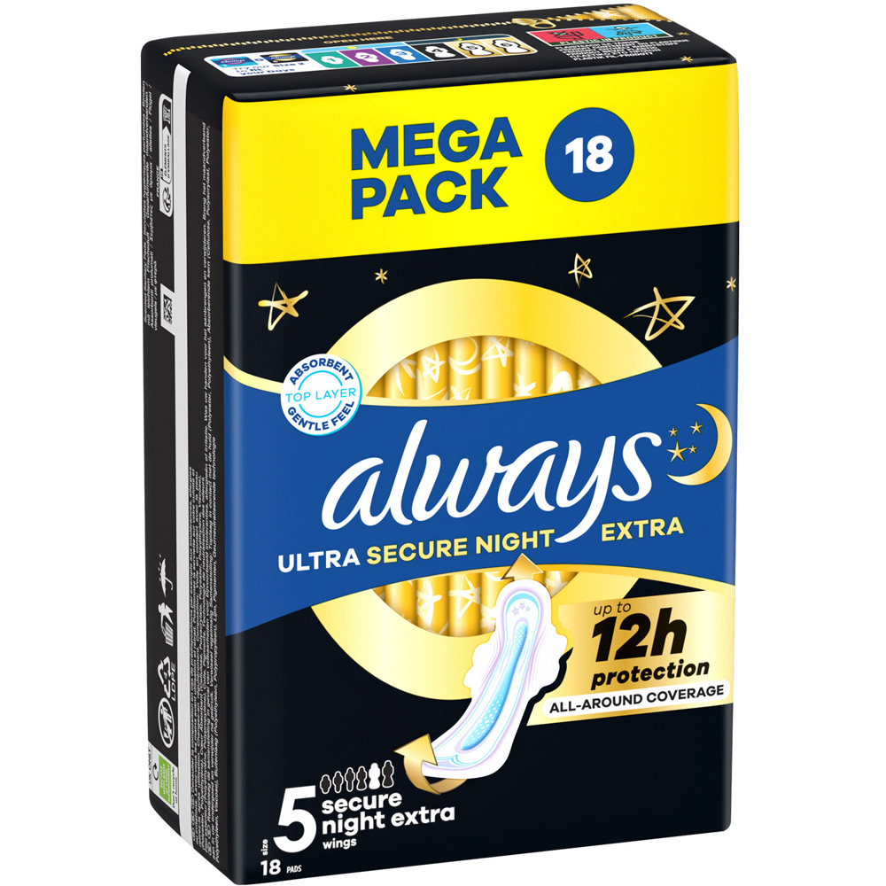 Pack of 18 Always Ultra Secure Night Extra Sanitary Pads Image 2